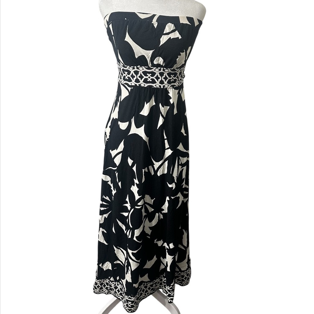 White House Black Market Strapless Maxi Dress XS Black Ivory Y2K Graduation